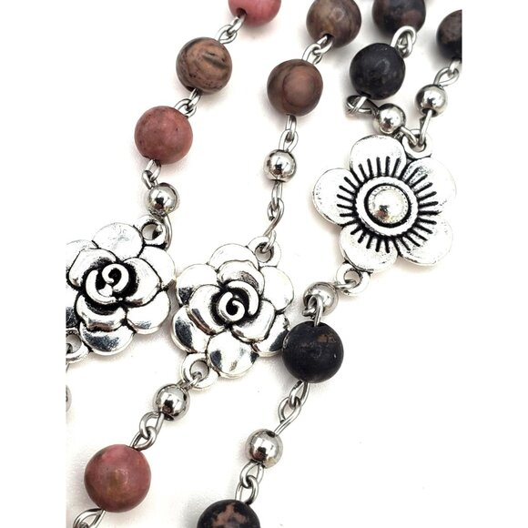 Handmade Rhodonite Santa Muerte Rosary. Holy Death Amulet Talisman Prayer Beads. - Picture 8 of 10